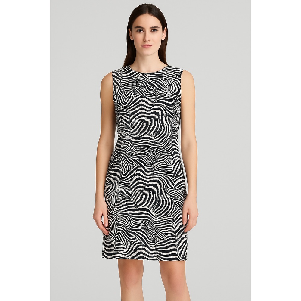 St. John Sport Zebra Print Sleeveless Cotton Sheath Dress Black White 8 PF‎ 07